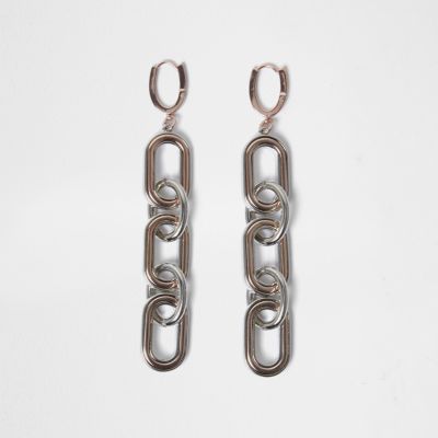 Silver tone curb chain drop earrings